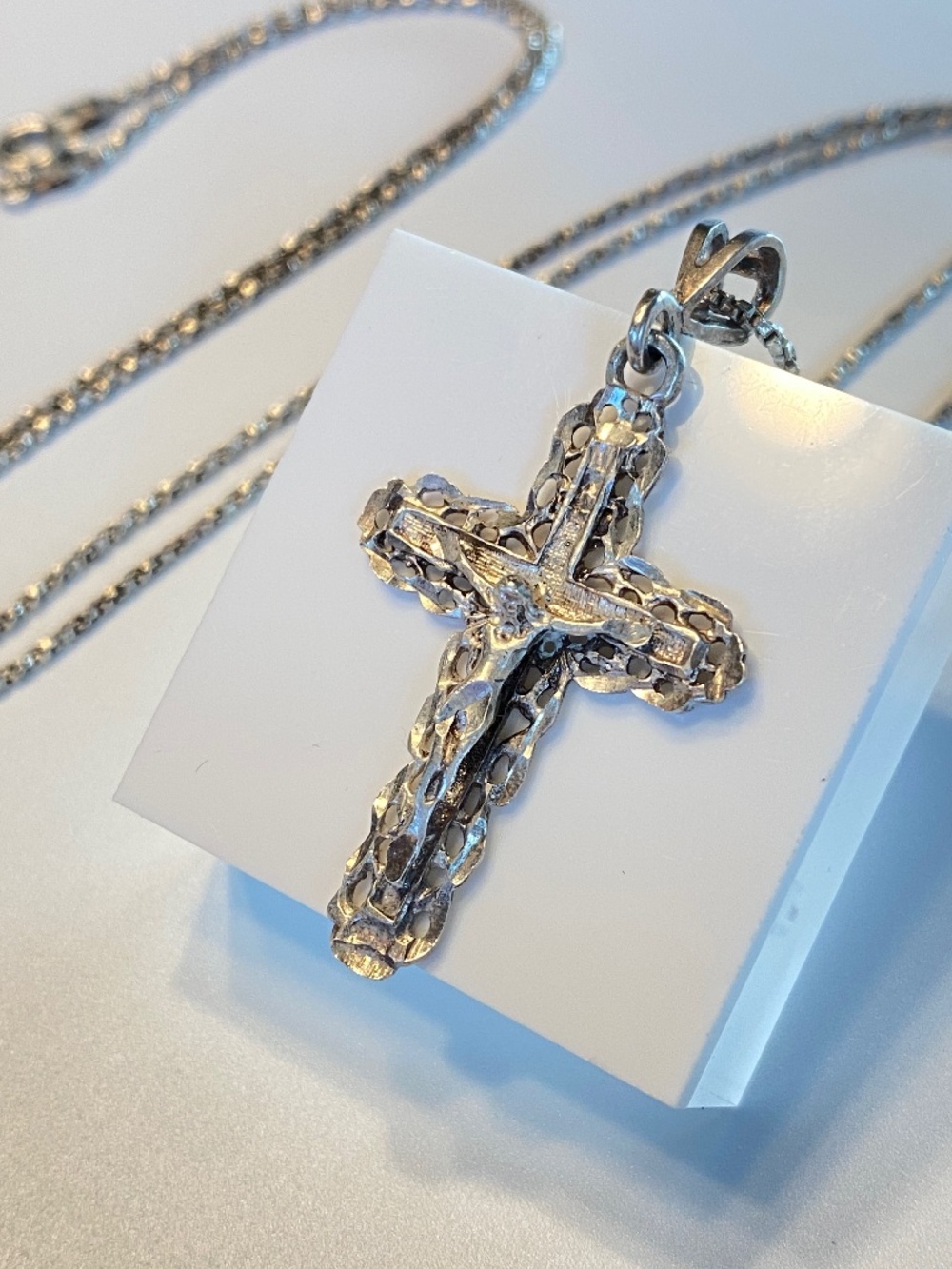 925 Sterling Detailed Crucifix Jesus Cross Necklace Chapal-Zenray Diamond Cut